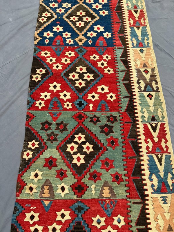 3x16 ft Vintage Anatolian Kilim Flat Weave Wool Multicolor Diamond Runner Rug gallery
