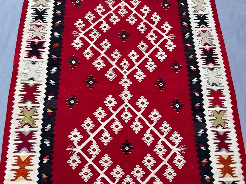 4'6x6'7 Vintage Turkish Hand Woven Kilim Rug Flat Weave Red Tribal Bedroom Rug gallery