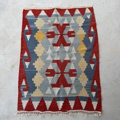 Vintage Handmade Wool Kilim Rug 44” x 30.5” Mexican Unknown Origin