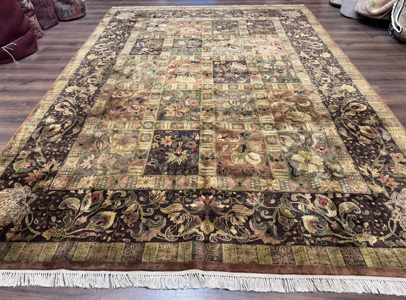 Indo Per'sian Rug 8.6 x 12 Panel Design Vintage Soft Wool Pile Multicolor gallery