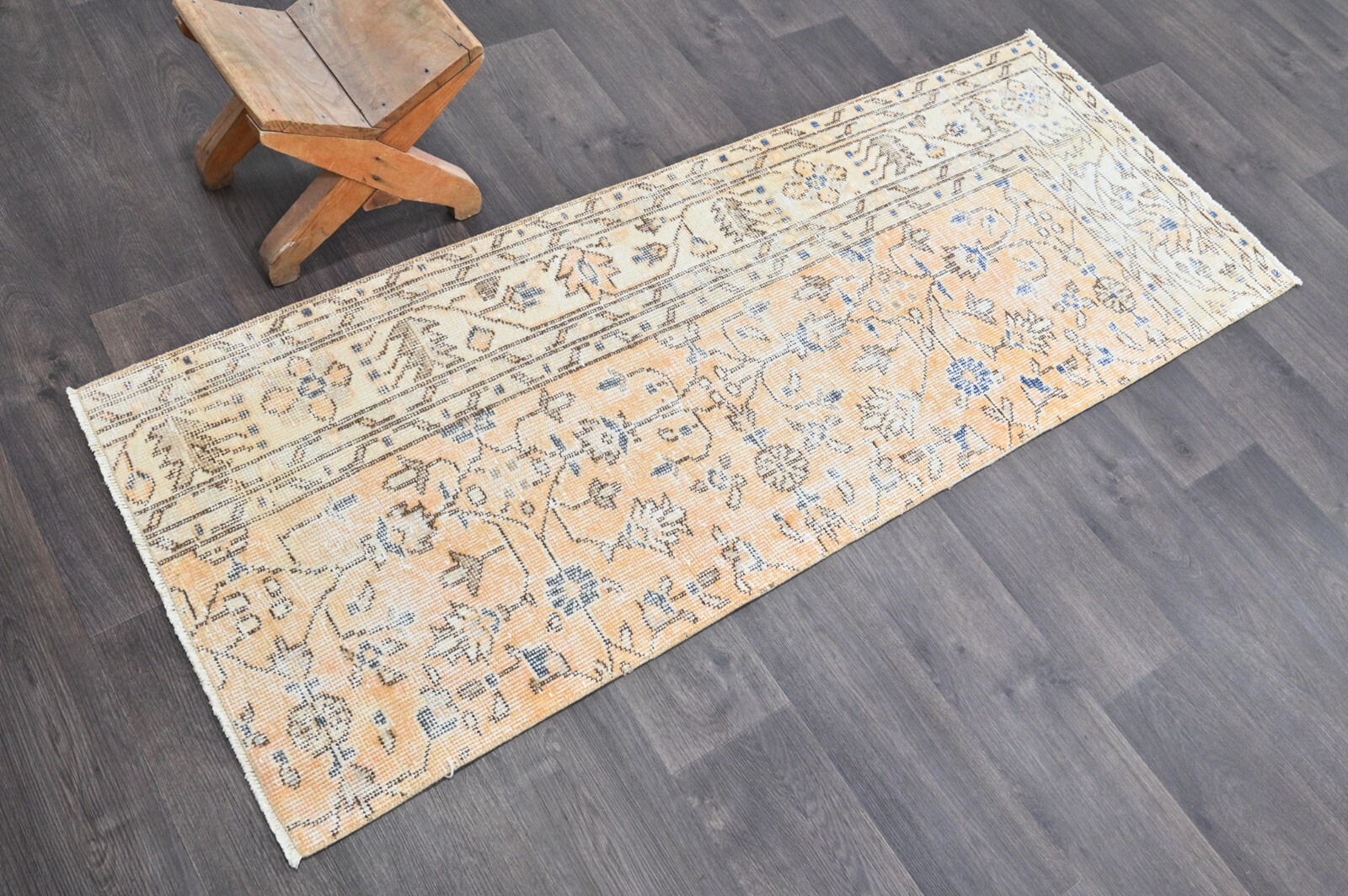 Vintage Turkish Runner Rug 2x5ft Wool Anatolian Handmade Hallway Oushak ORANGE gallery