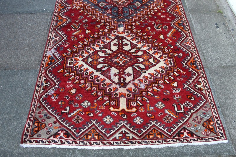Vintage Worn Hand Made Traditional Oriental Wool Red Large Rug 263x112cm gallery