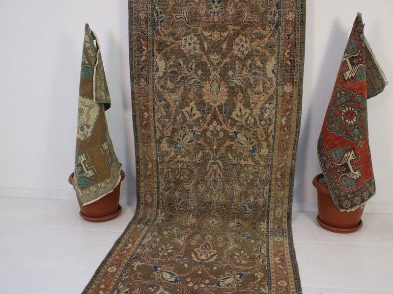3x12 Brown Runner Rug, Handmade Turkish Rug, Vintage Wool Runner, 3.4x11.8 Ft gallery