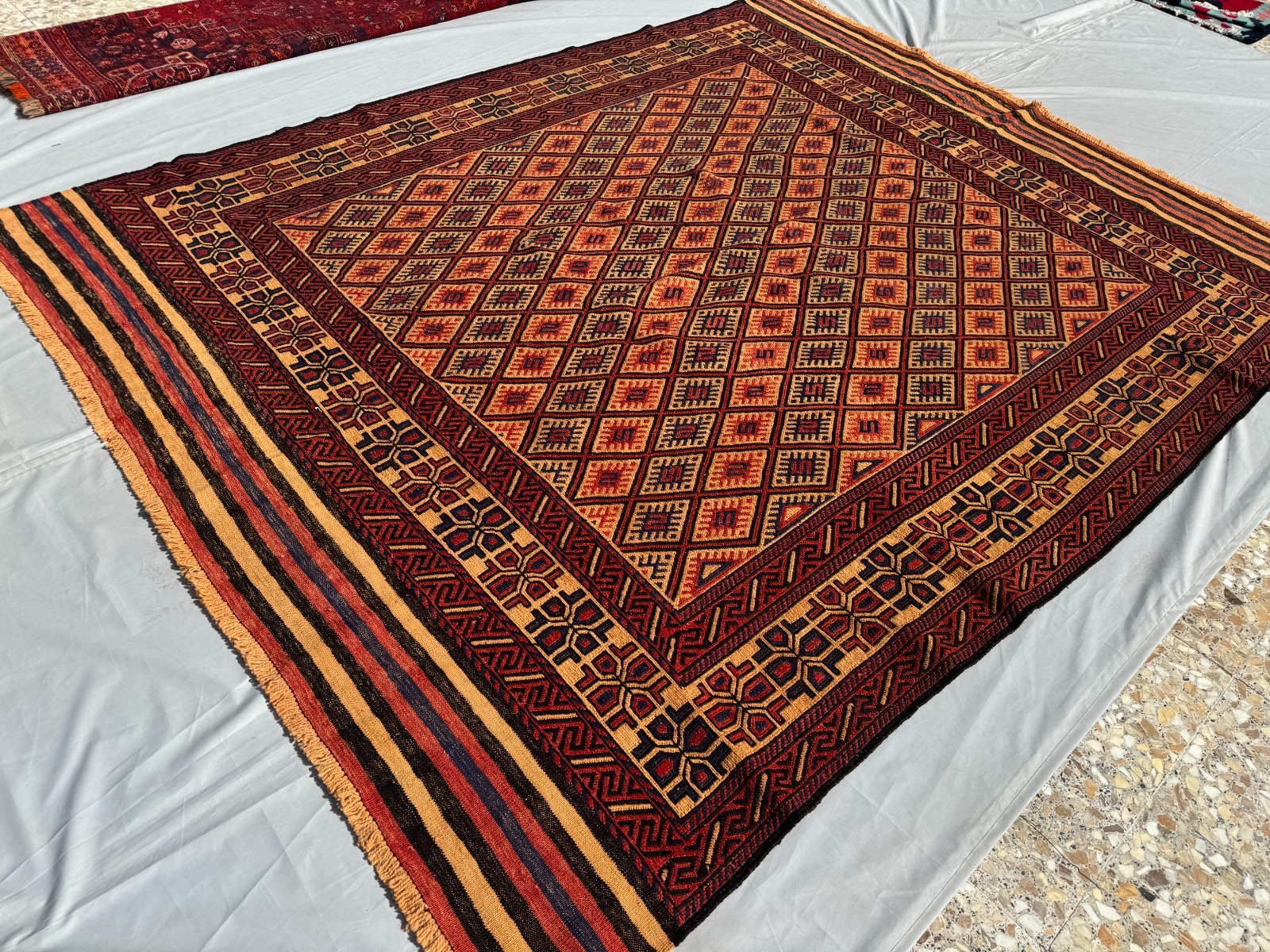 7x9 ft Afghan Handwoven Vintage Wool Kilim Rug Geometric Muted Terracotta Carpet gallery