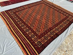7×9 ft Afghan Handwoven Vintage Wool Kilim Rug Geometric Muted Terracotta Carpet