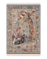 Per’sian Pictorial Rug 3×4, Kork Wool on Silk, Musician, Animal Pictorials