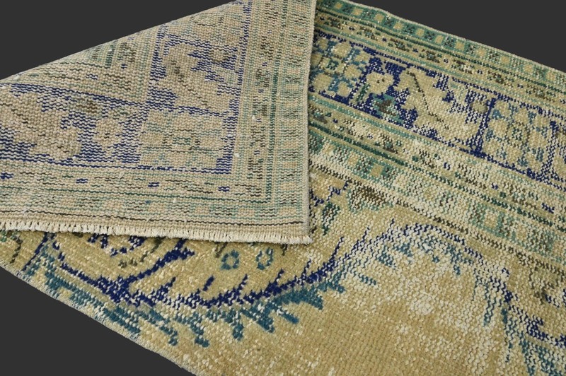 GREEN Turkish Oushak Rug 2x4 Vintage Handmade Anatolian Small Doormat Kilim gallery
