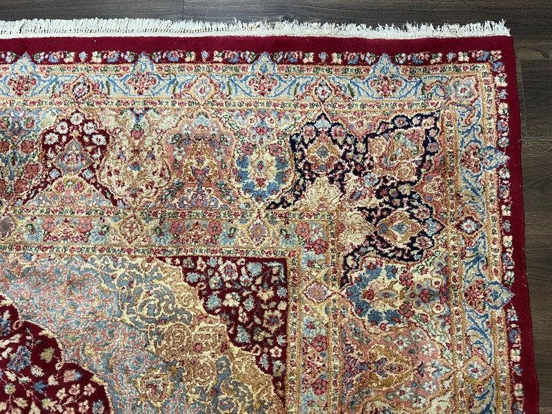 Kirman Deluxe Rug 9x12 Floral Medallion Wool Authentic Carpet Maroon Blue Beige gallery