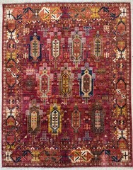 Handmade Wool Area Rug, 4×6 Red and Yellow Rug, Oriental Rug