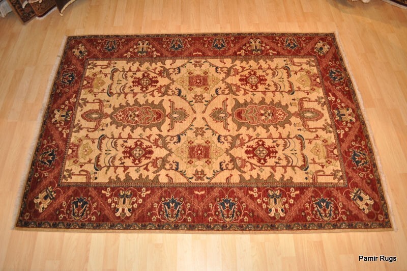 _5'x8' FINE QUALITY ORIENTAL-DESIGN Handmade Wool brick red beige green navy gallery