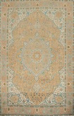Vintage Wool Area Rug 10×13 Traditional Hand-knotted Peach Color Floral Carpet