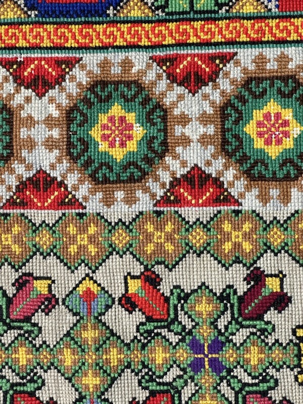 Vintage French Needle Point Handmade Floral Red Wool Rug Carpet 111x55cm gallery
