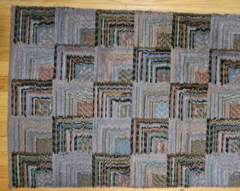 Vintage 1930's American Art Deco Hooked Wool Rug Runner Woven Mid Century Modern gallery