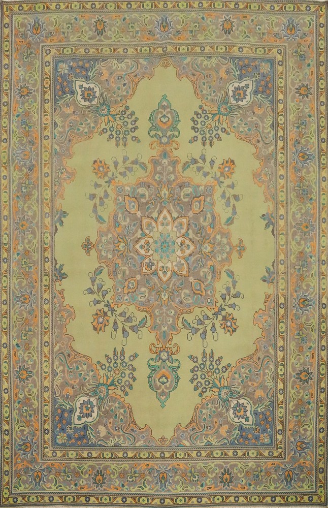 Traditional Green Overdyed Handmade Area Rug 9x12 Living Room Vintage Carpet
