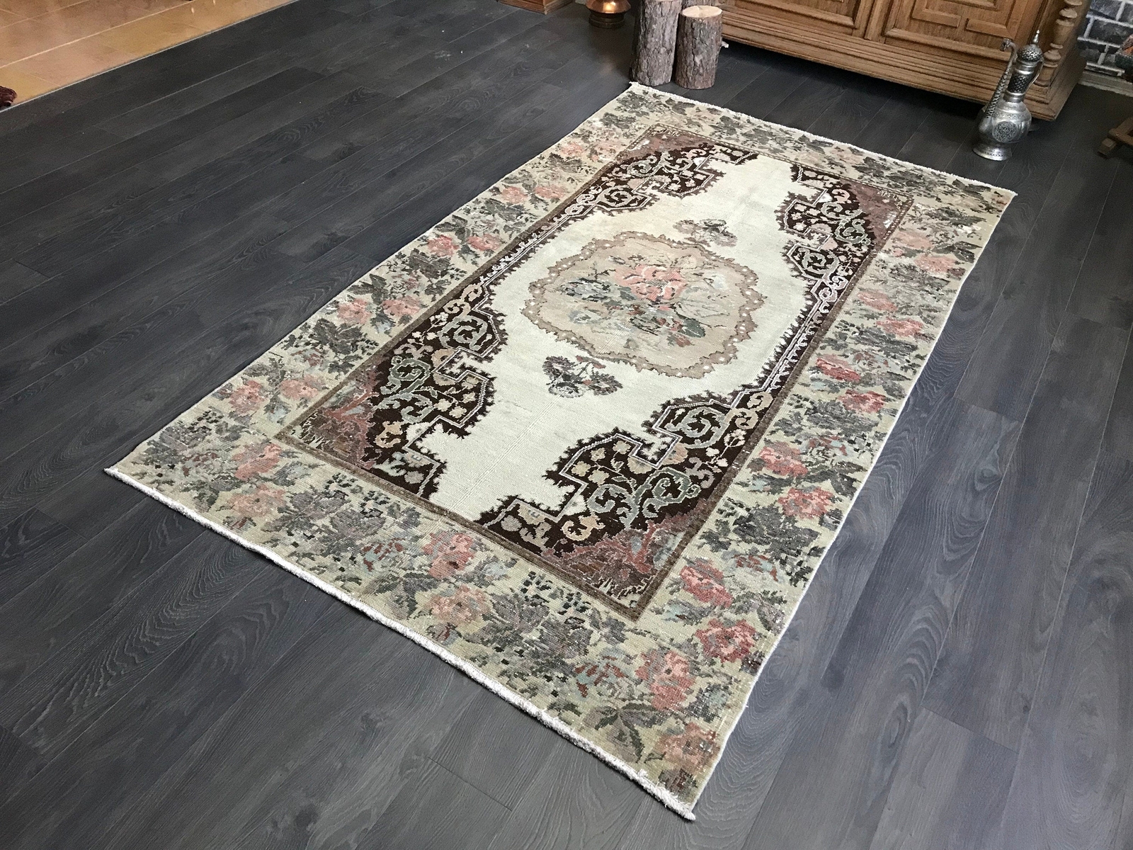 4.5x7.7 Vintage Turkish Oushak Wool Rug gallery