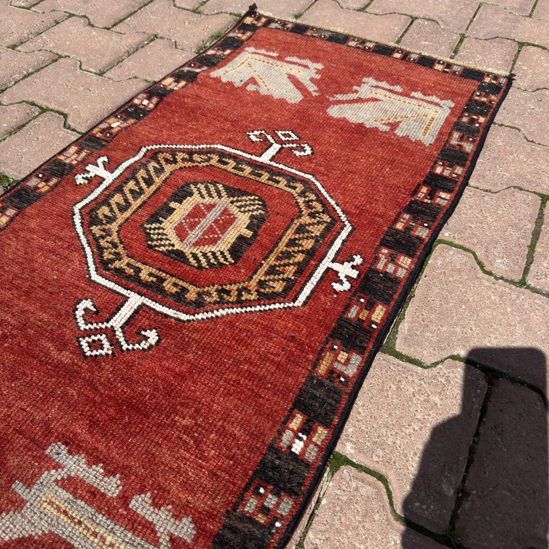 2x4 ft Rust Red Vintage Turkish Oushak Wool Rug With Black Border - Tariff Free gallery