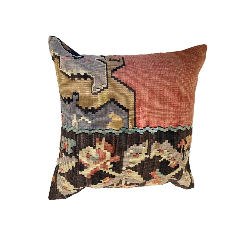 # 4422 Superb Custom Made Old Turkish Tribal Kilim Pillow Cover 20" by 20" gallery
