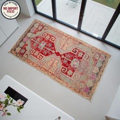 Vintage Turkish Rug Handmade Small Rug, Wool Doormat, Kitchen Rug, 2×4 ft approx