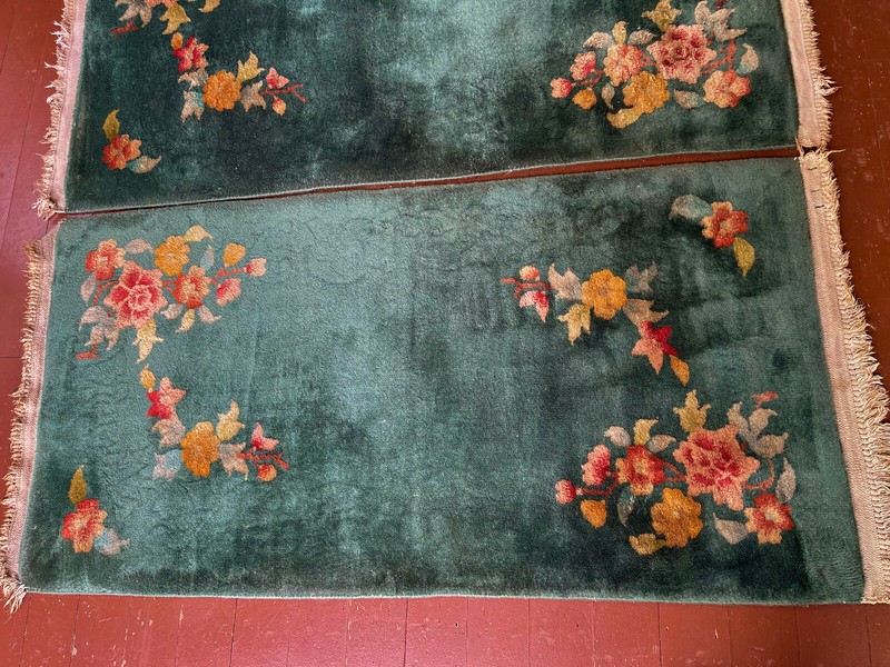 Beaytiful Antique Hand Made Art Deco Chinese Rug 3X5ft AND TWO 2X4 ft gallery