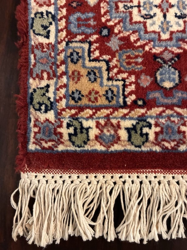 Vintage Virgin Wool Rug 19" x 12" Capel Salesman Sample Prayer 2" Fringed Edge gallery