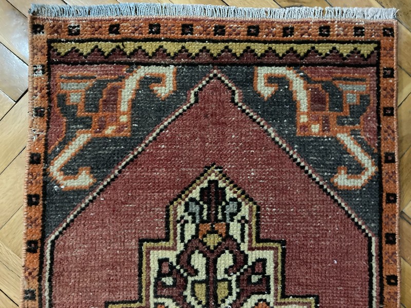 Small Vintage Wool Accent Rug 1.7 x 3.3 ft Turkish Pink Tribal Handwoven Rug gallery