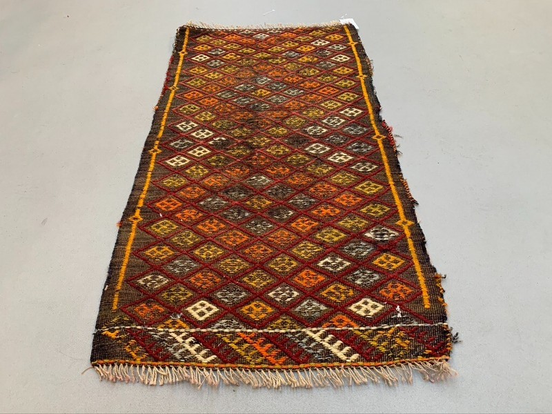 Vintage Turkish Mini Kilim 99x52 cm Wool Small Kelim Runner, shabby Chic gallery