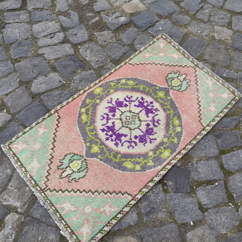 Rainbow 2x3 Turkish Vintage Small Rug Handmade 49 x 88cm Bath Mat 1.61 x 2.89 ft gallery
