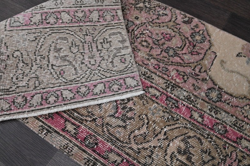 Vintage Turkish Runner Rug 2x5ft Wool Anatolian Handmade Hallway Oushak MAUVE gallery