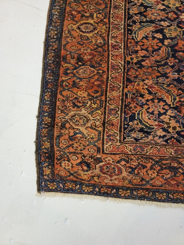 Antique Oriental Hand-Knotted Wool Runner Malayer Rust/Navy Blue/Ivory 3'2" x 15 gallery