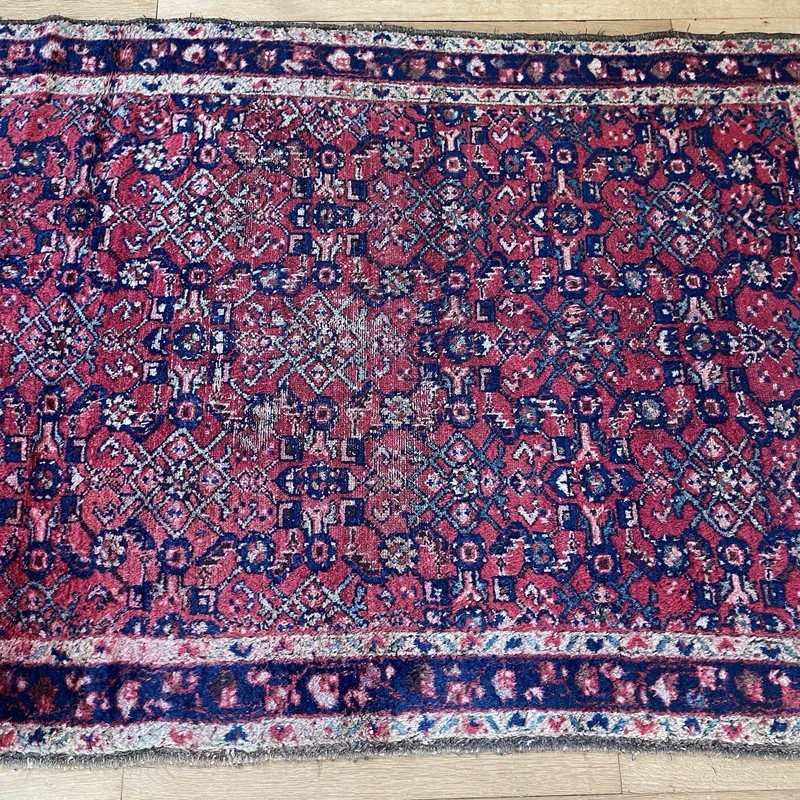 Vintage Rug 3' 6 x 5' Red Hand Knotted Farmhouse Wool Oriental Rug gallery