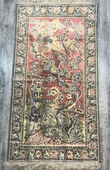 2X3 Antique Chinese Textiles Silk & Metallic Thread Area Rug 1870