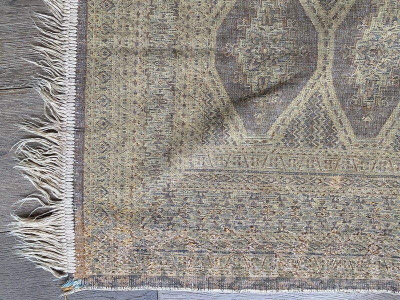 ANTIQUE MIDDLE EAST PRAYER RUG 40" x 27" GOLD BROWN CREAM EARTH TONES HAND-MADE gallery