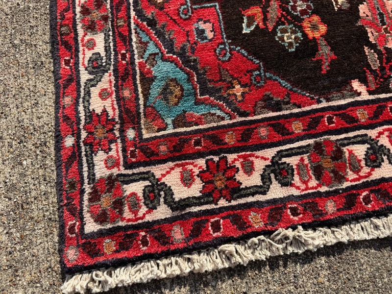 LONG VINTAGE RUNNER RUG 3x17 blue black HAND-KNOTTED ANTIQUE ORIENTAL handmade gallery