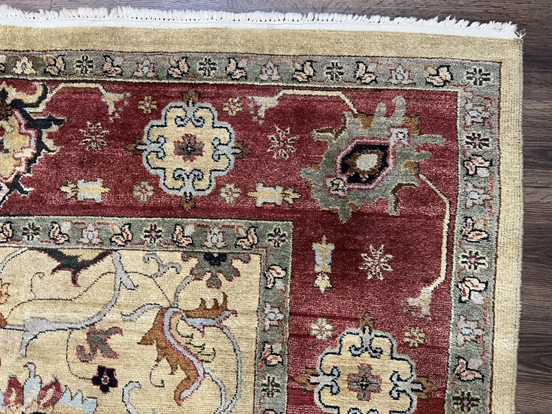Indian Mahal Rug 8x12 Wool Handmade Oriental Carpet Light Gold Burgundy Floral gallery
