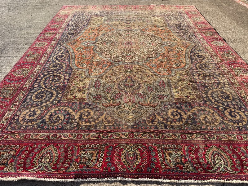 9x12 BLUE ANTIQUE RUG HANDMADE ORIENTAL HAND-KNOTTED old green orange red navy gallery