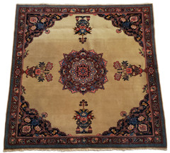 Plush KASHANN Square rug Medallion Beige – 4’4″ x 4’5″