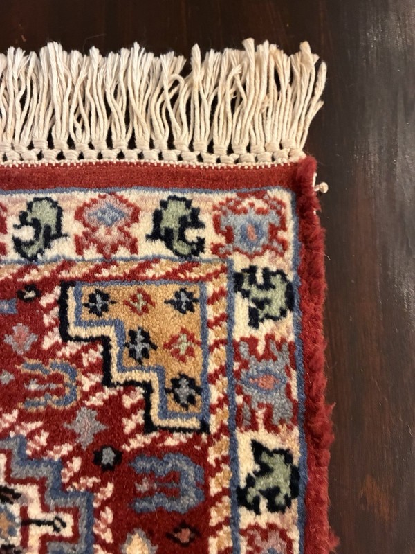 Vintage Virgin Wool Rug 19" x 12" Capel Salesman Sample Prayer 2" Fringed Edge gallery