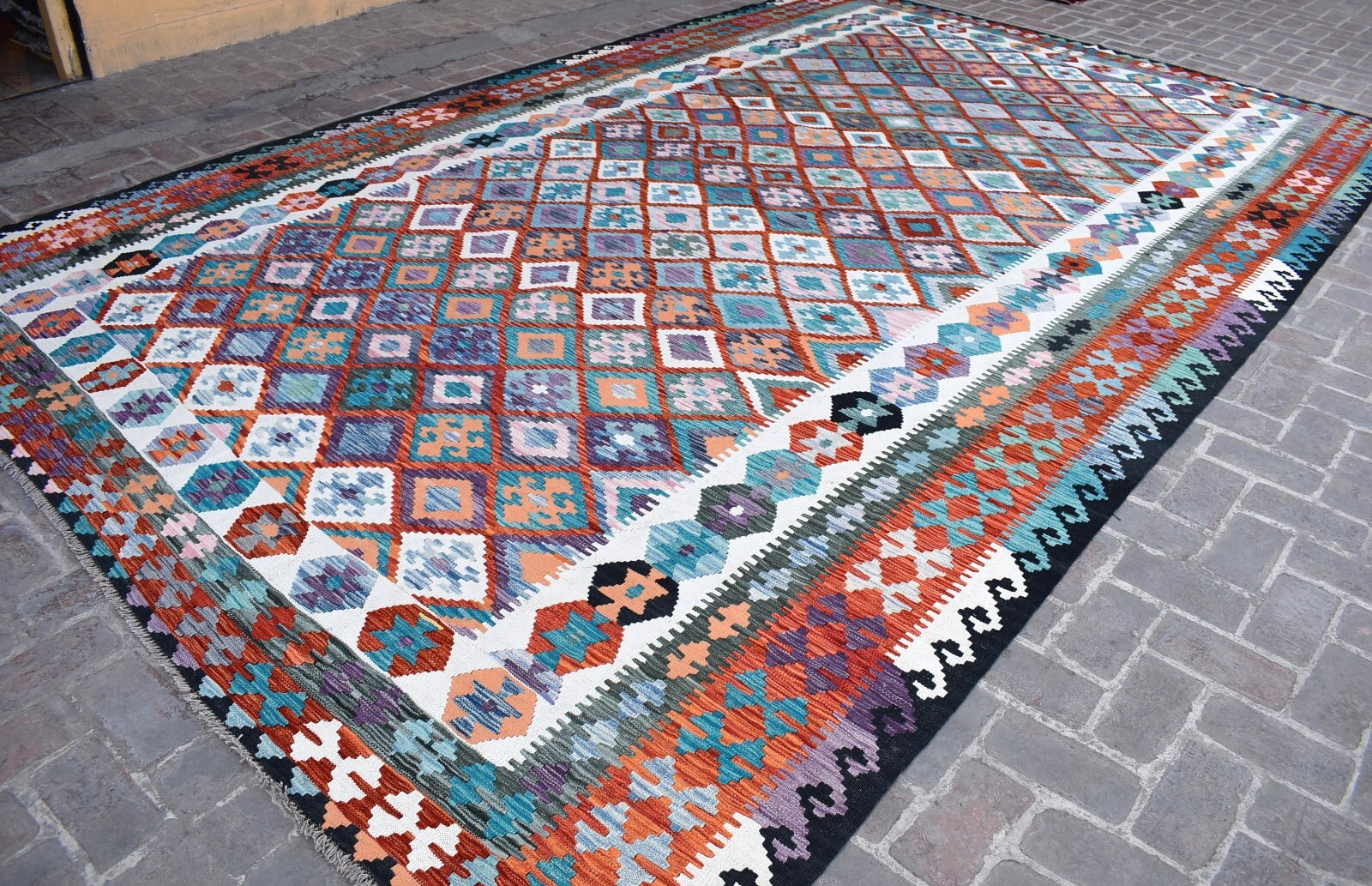 Oversized Afghan Geometric Area Rug 10x17 Handwoven Extra Large Tribal Kilim Rug gallery