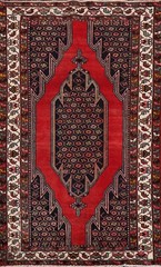 Vintage Geometric Oriental Area Rug Hand-knotted Wool Traditional 4×7 Red Carpet