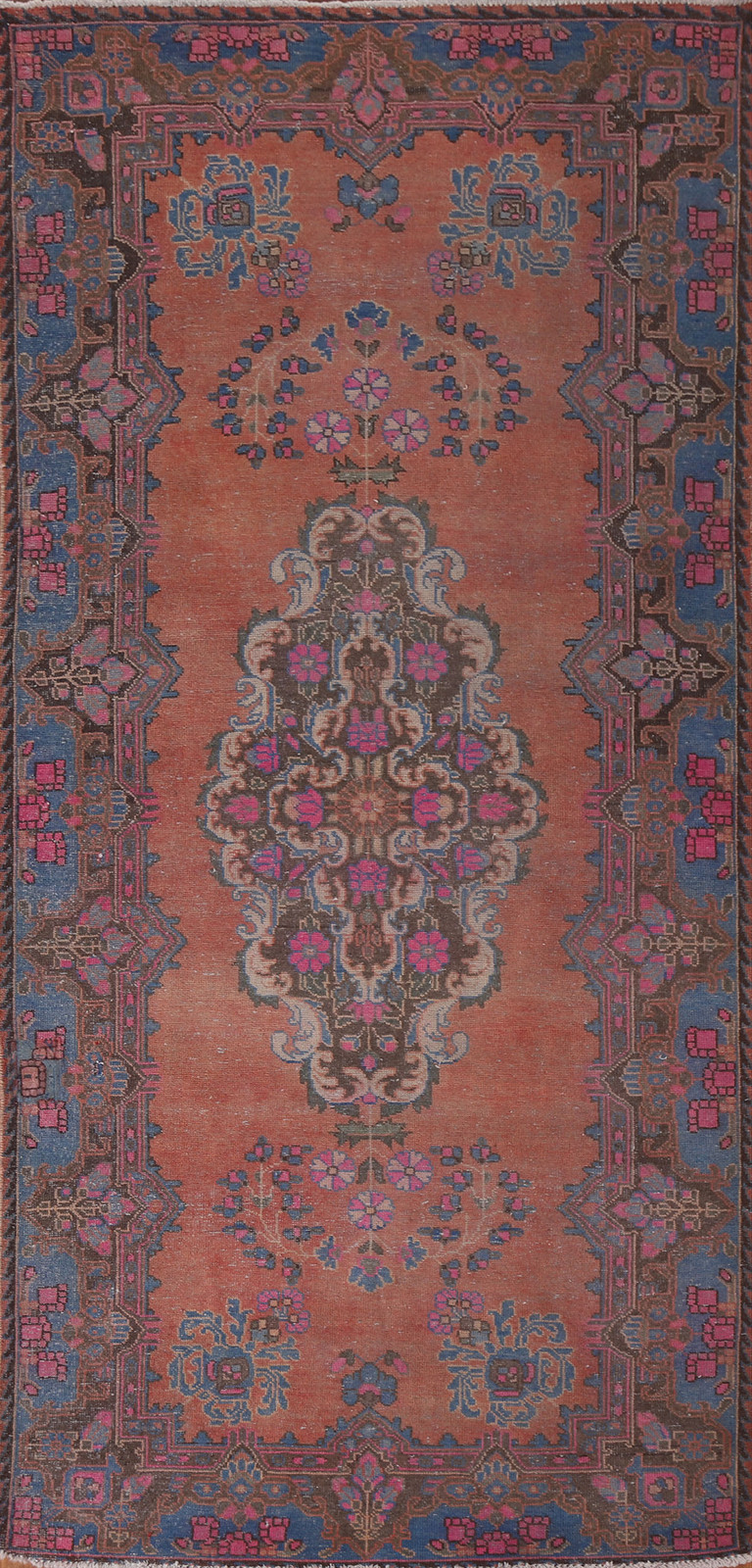 Handmade Coral Vintage Wool Carpet Over-Dyed Traditional Rug 5x10 Ft Tribal Rug gallery
