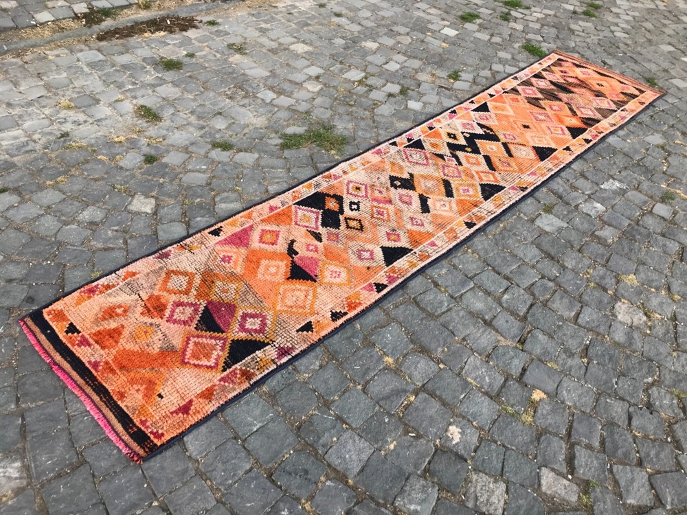 Turkish Vintage Rug Handmade Wool Rug Bohemian Runner Rug Home Rug2,2 x 11, ft