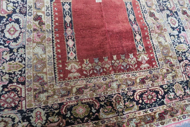 Fine Antique Hand Knotted Silk Turkish Prayer Mihrab Oriental Rug 4'3 x 5' gallery
