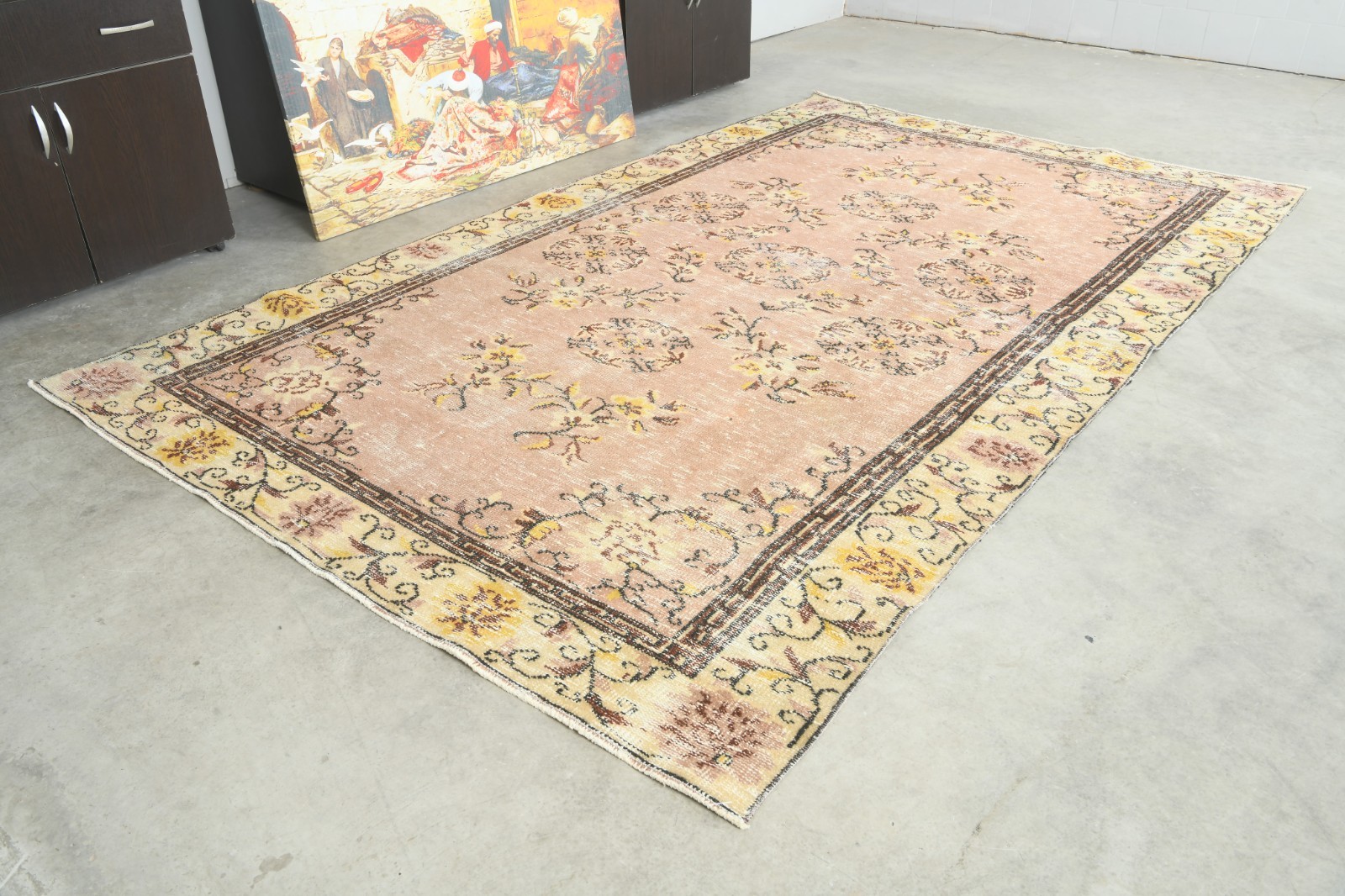6x10 Turkish Antique Large Wool Rug Hand-Knotted Neutral Vintage Oushak Rug,164 gallery