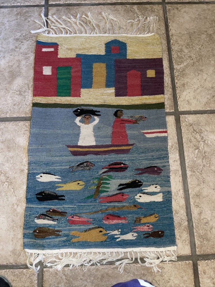 Beautiful ANTIQUE NAVAJO WOOL RUG 33”x20" HAND WOVEN THICK Southwest Native
