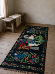 Vintage Handwoven Wool Rug, Folk Art Wall Hanging Rustic Carpet