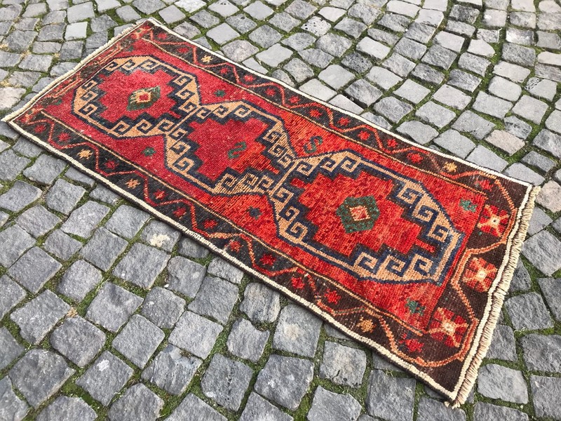 Turkish Vintage Rug Handmade Wool Rug Bohemian Runner Rug Home Rug2,2 x 5,1 ft gallery