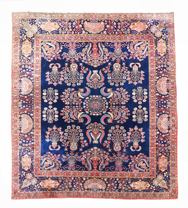 EXQUISITE, SUBLIME, ANTIQUE, ONE OF THE KIND, BOLD 1920 DABIR KESHAN LARGE RUG. gallery