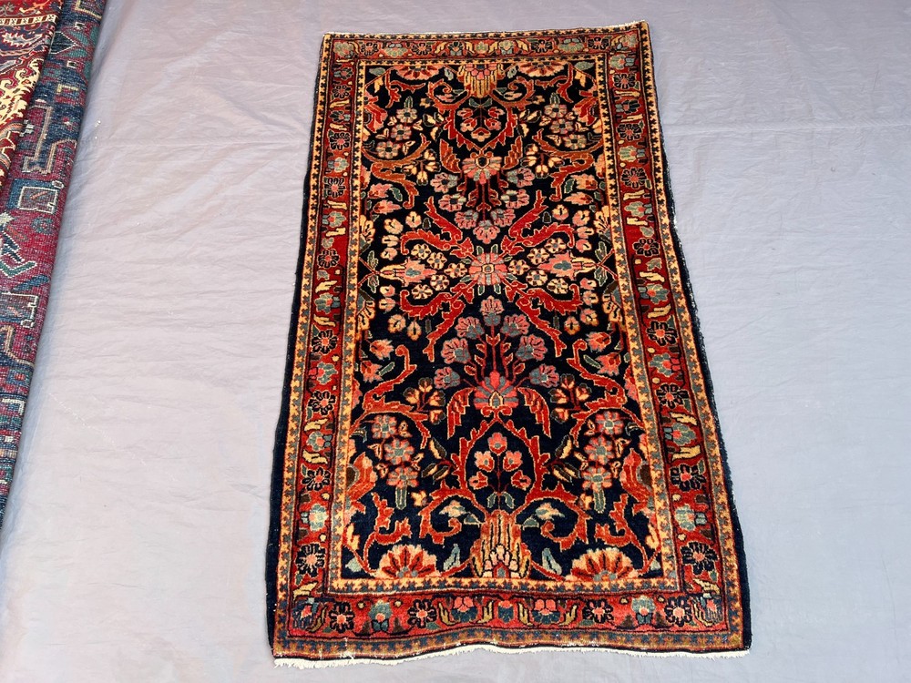 2'6x4'4 Ft Vintage Caucasian Wool Floral Red and Navy Rug