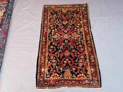 2’6×4’4 Ft Vintage Caucasian Wool Floral Red and Navy Rug