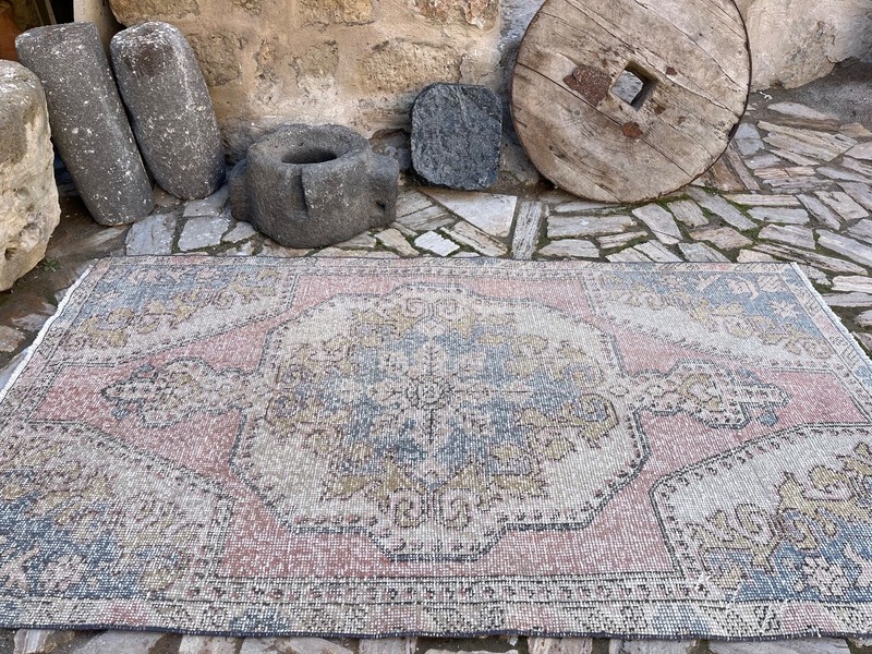 Handmade Area Turkish Carpet 4x7 Pink Oriental Wool Rug Medium Size Anatolian gallery